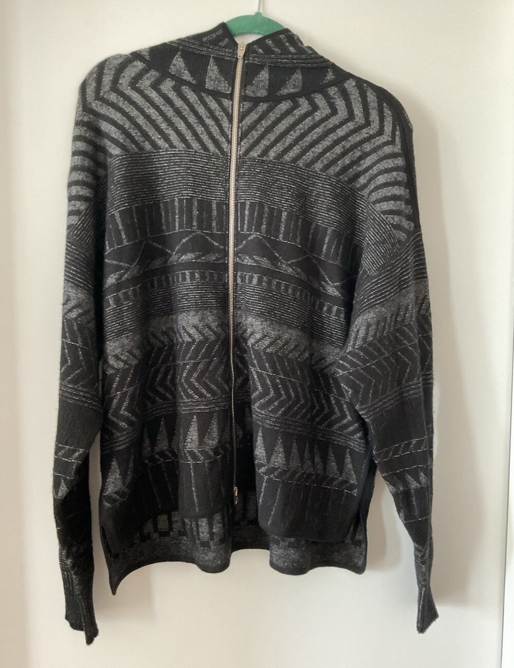 Alexander Wang Men's Full Zip Knit Sweater Black/Gray Geometric High Neck M
